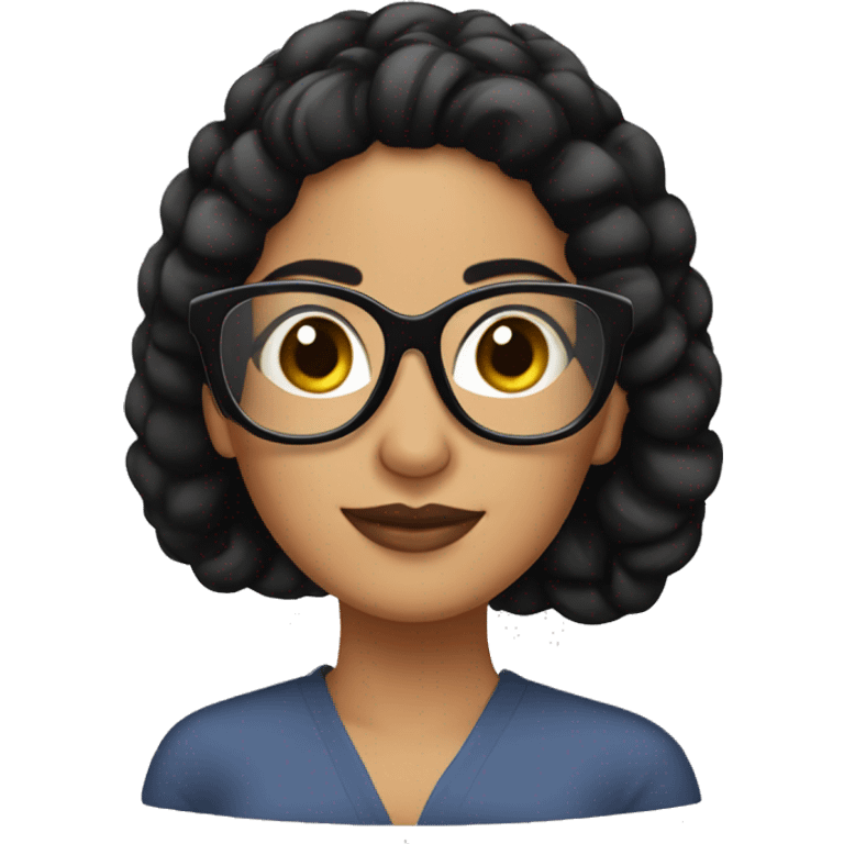 Hispanic woman with black bun and luxury glasses emoji