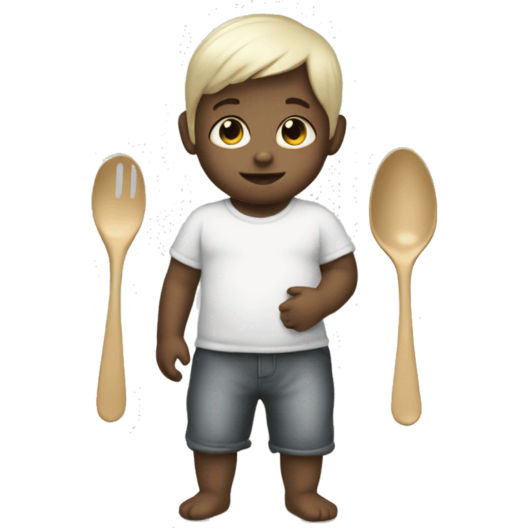 Cute Baby carries spoon with White skin and Straight hair  emoji