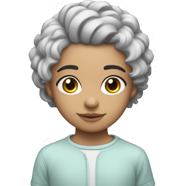 joven piel blanca pelo corto gris con pastel emoji