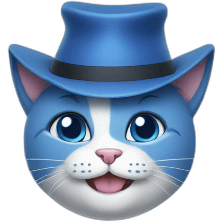 a blue cat with a smile in his hat emoji