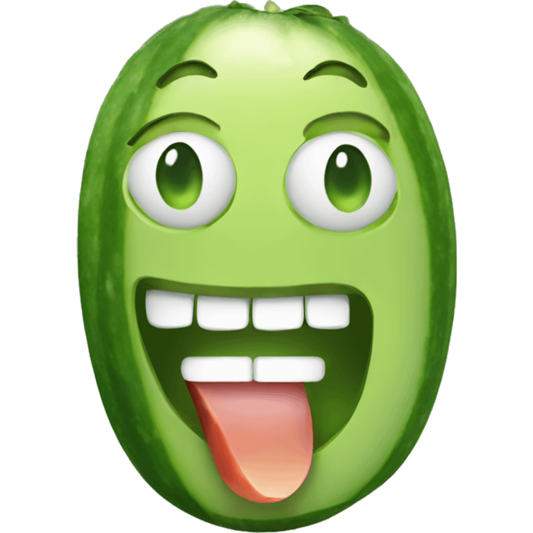 smiling emoji eating a cucumber emoji