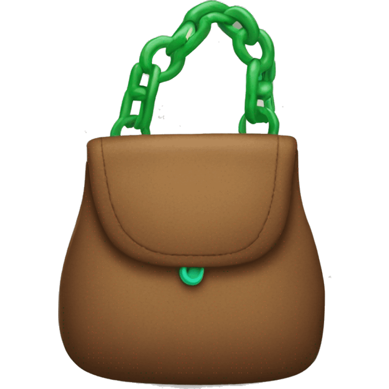 brown shoulder bag with green keychain emoji