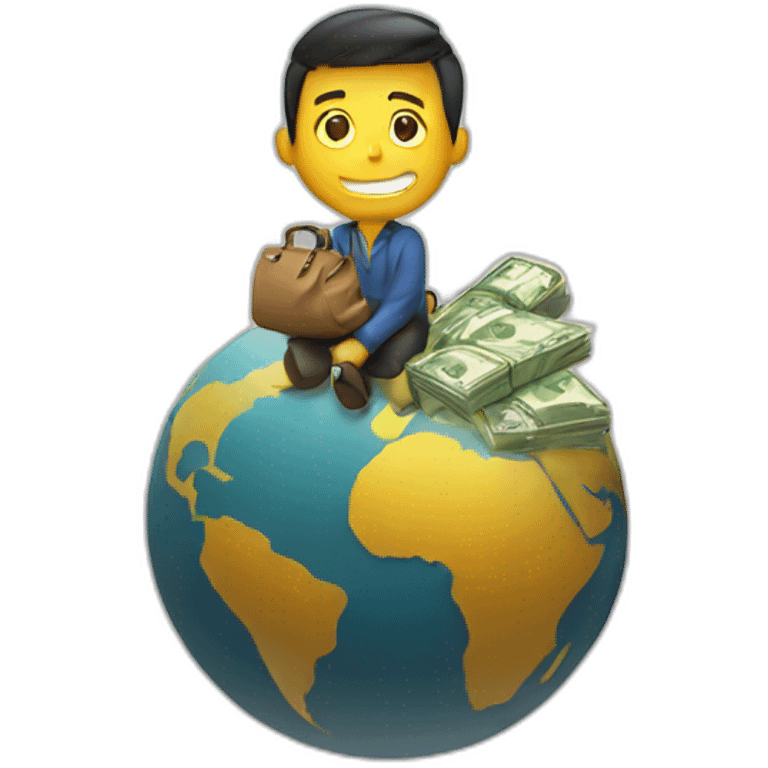 man sitting on globe with money bag emoji