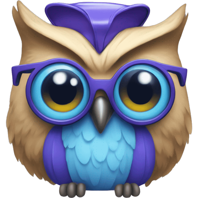 purple and blue owl with headset and bowtie emoji