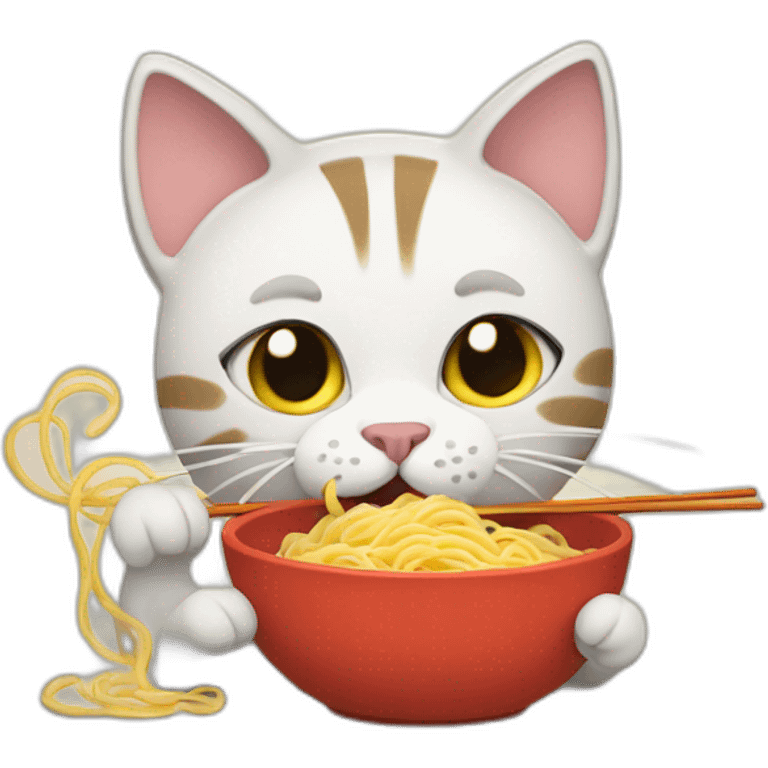 Animated cat eating noodle emoji