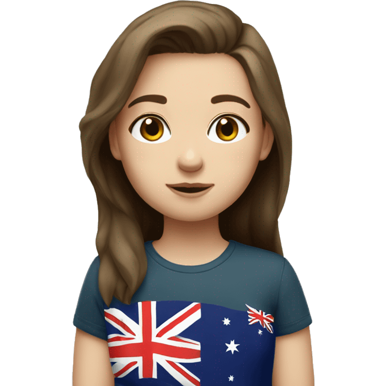 an Australian  girl with brown hair, pale skin, and with a t-shirt that has an Australian flag on it emoji