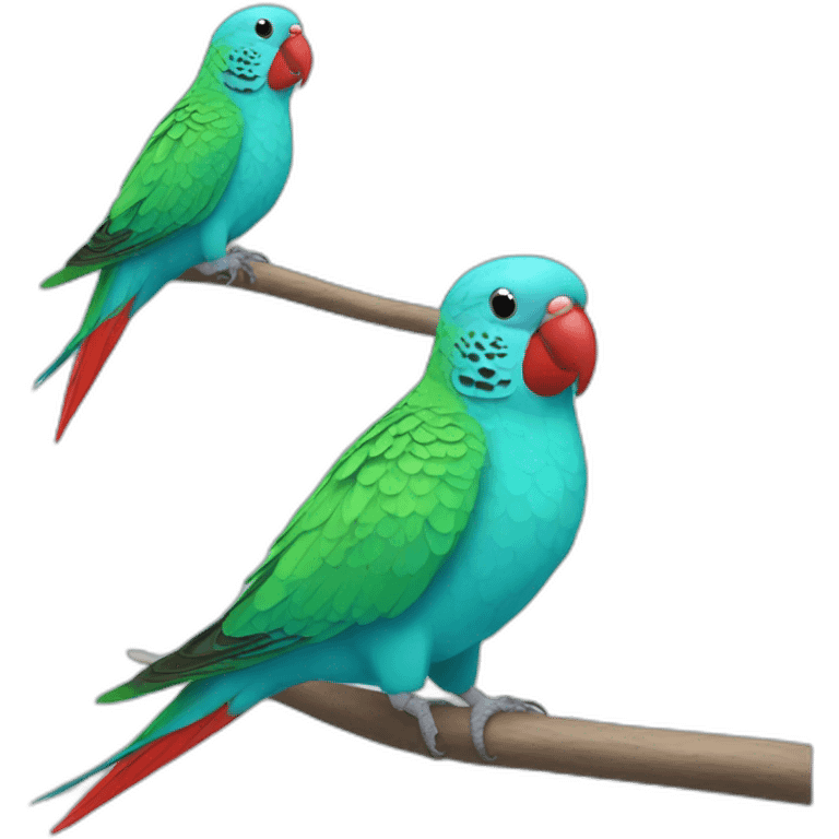 turqouise parakeet with red beek head emoji