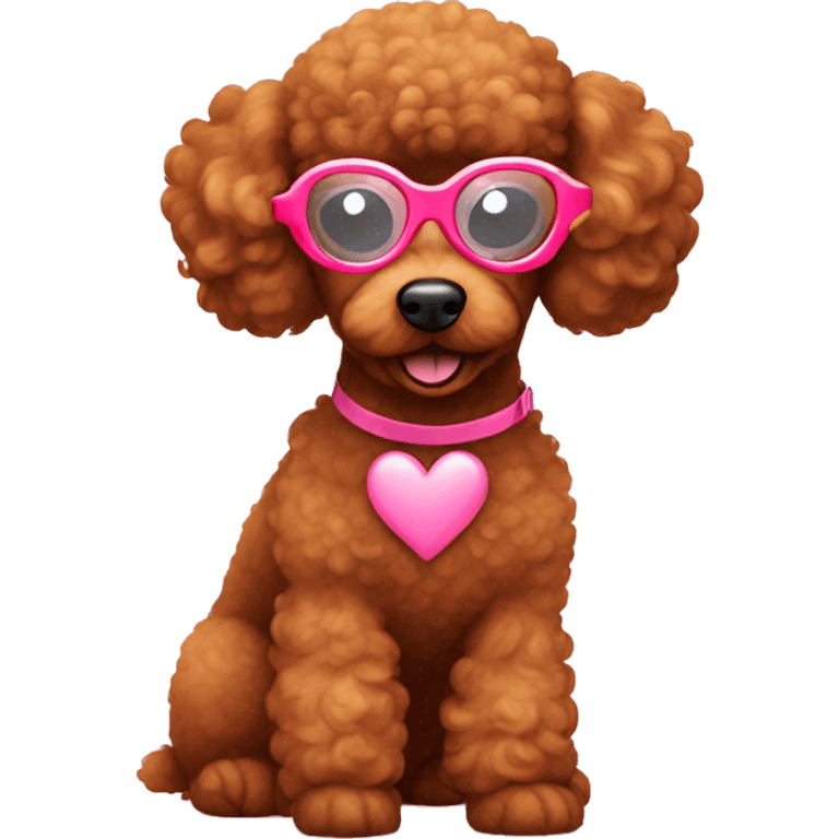 Red poodle wearing pink heart shape glasses emoji