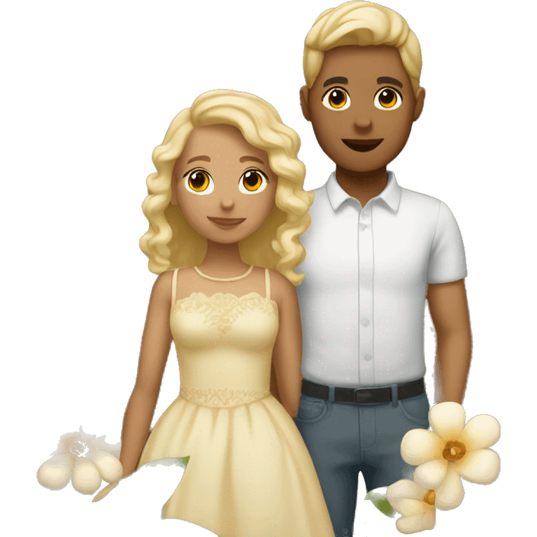 light skin young couple with flower ornament emoji