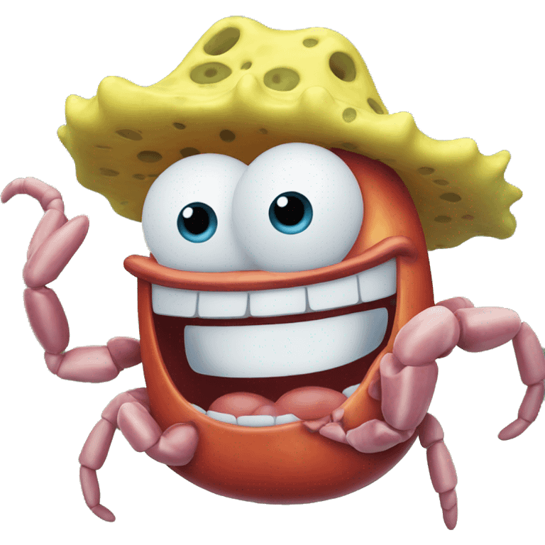 Generate smiling SpongeBob wearing krusty crab hat emoji  emoji