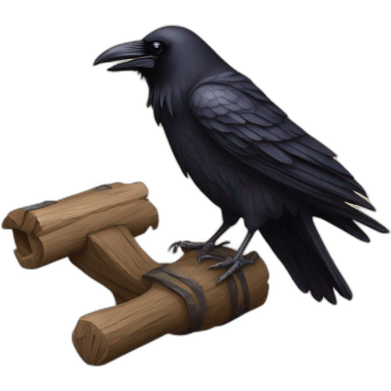 Raven with a medieval mangonel emoji