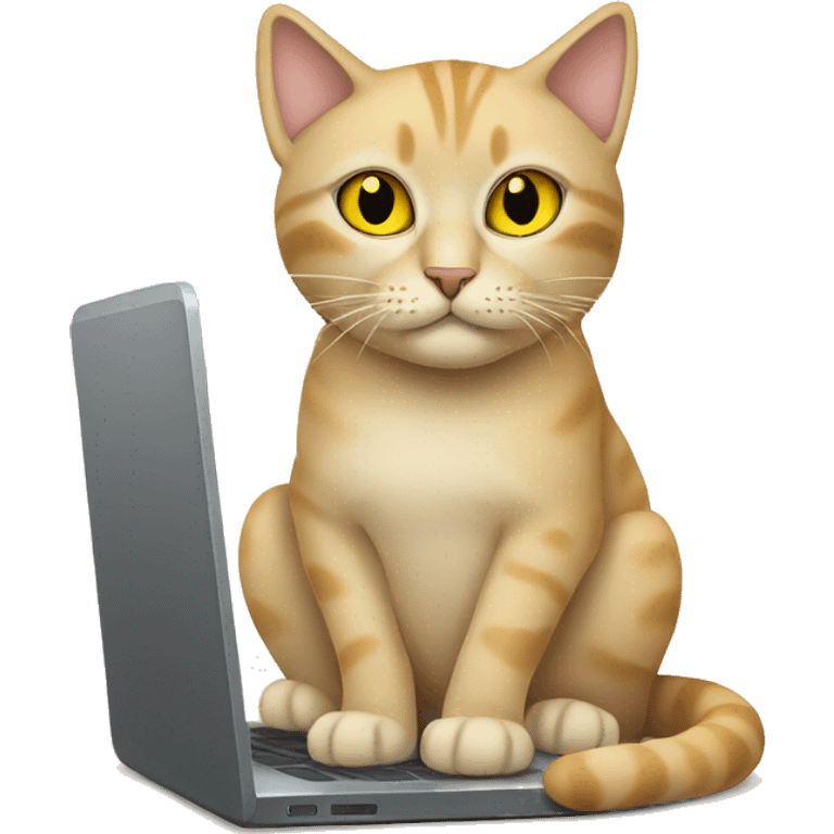 a beige cat with yellow eyes laying on laptop emoji