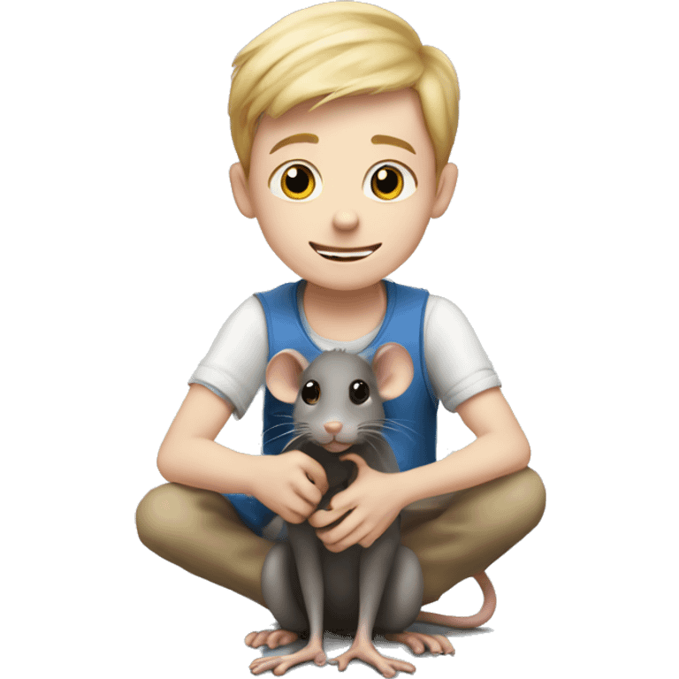 A white British boy playing with his pet rat emoji