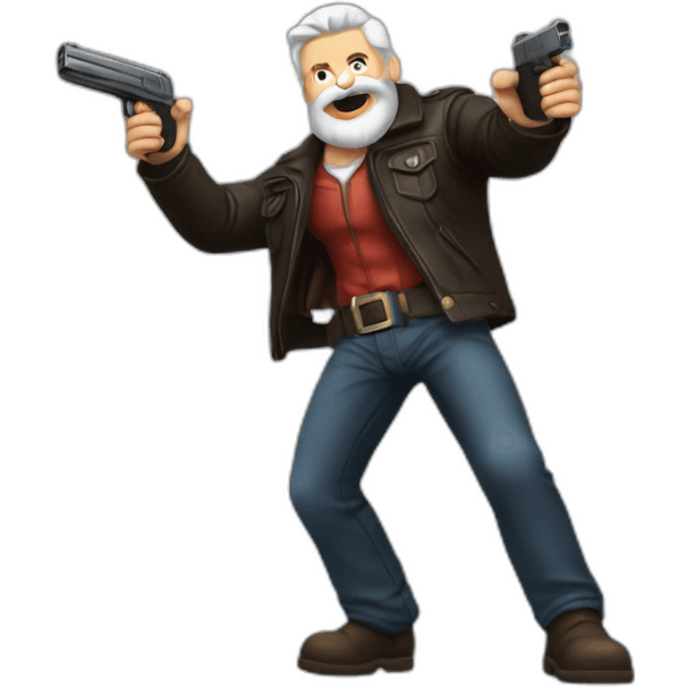 biff wiff santa beard wearing a leather jacket (full body, ios17)strandling a man and holding a pistol pointing it down at the head of a man laying on the ground emoji