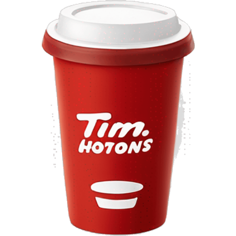 “Red Tim Hortons coffee cup with large white ‘Tim Hortons’ logo in script, black plastic lid, and a simple, clean design.” emoji