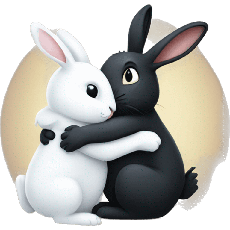 Black rabbit hugging white rabbit  emoji