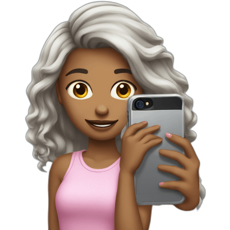 strigth hair withe skin girl playing with a cellphone emoji