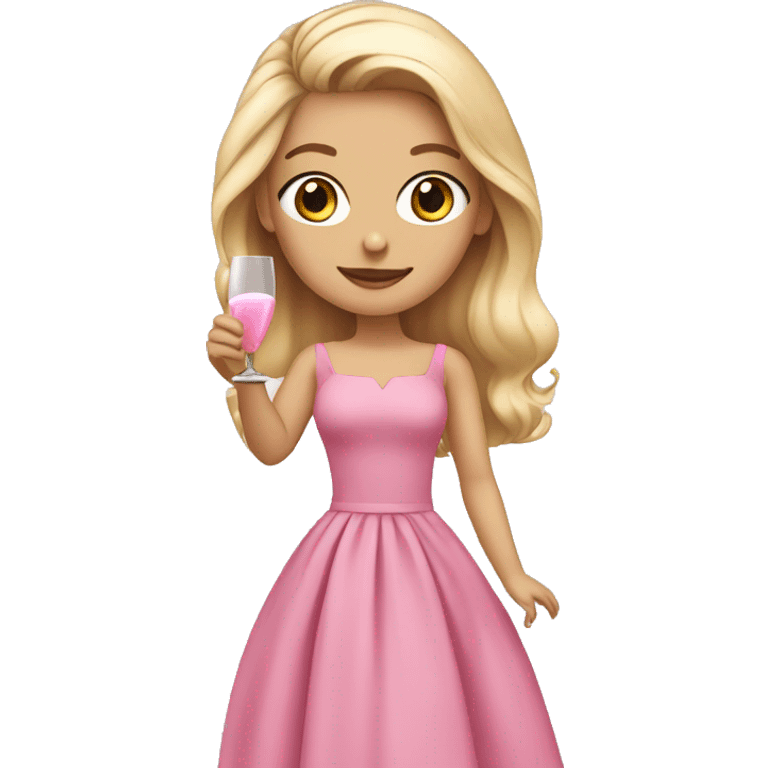 blonde girl with brown eyes in a pink dress holding champagne in her hands emoji