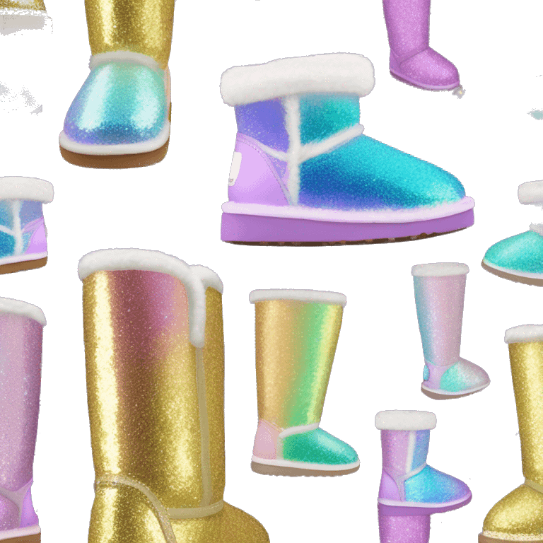 Realistic iridescent Sparkle glitter and fur Ugg boots. emoji