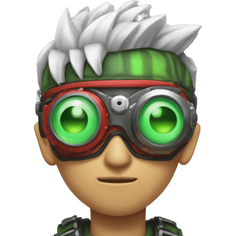 Asian Male cyborg with thin red Mohawk and green steampunk goggles emoji