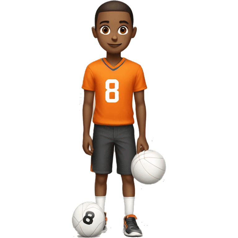 boy in orange shirt with ball with number 8 on jersey  emoji