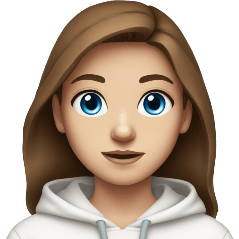 Really beautiful Brown hair blue eyes teenager in a white hoodie. Eye lashes  emoji