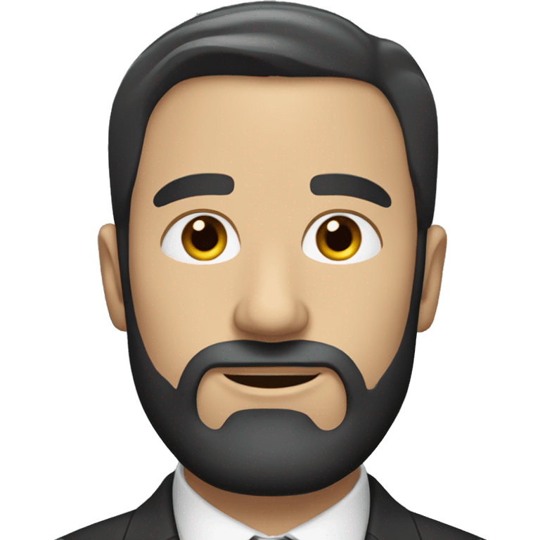 white Man with straight dark hair and beard and suit emoji