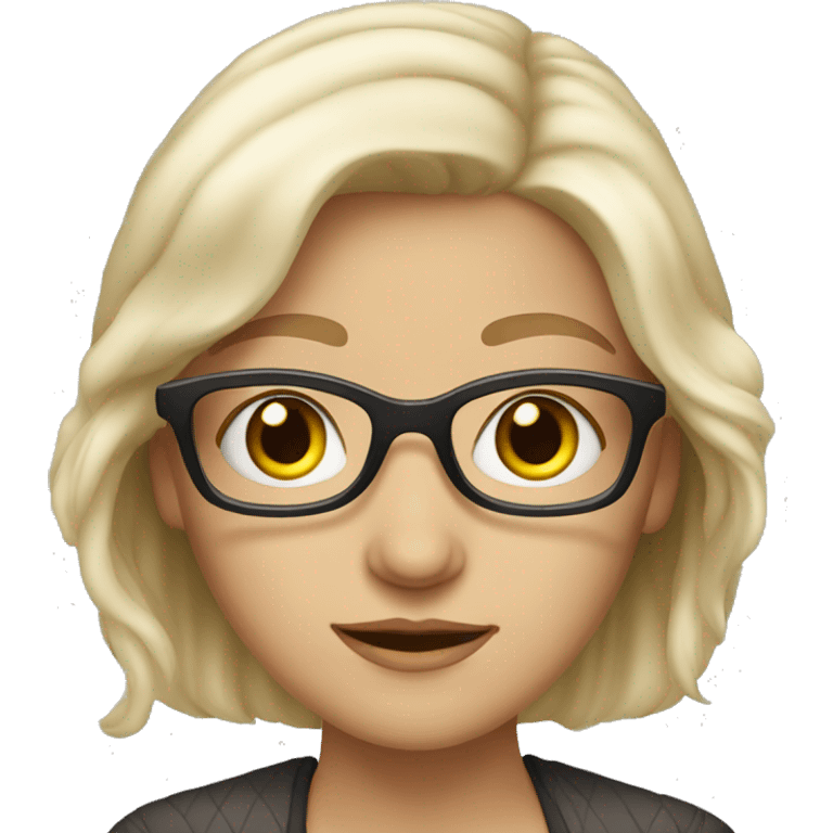 Blonde-haired, white-haired girl with glasses and brown eyes emoji