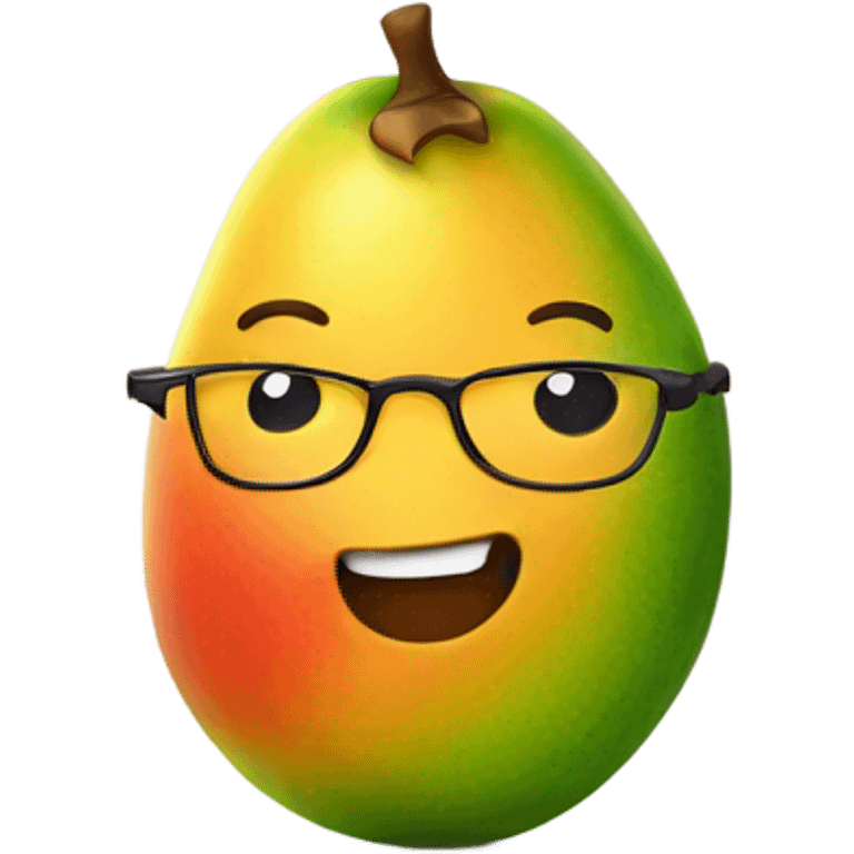 A beautifully colored mango but it has a cute little face and slight smile and nerdy glasses emoji