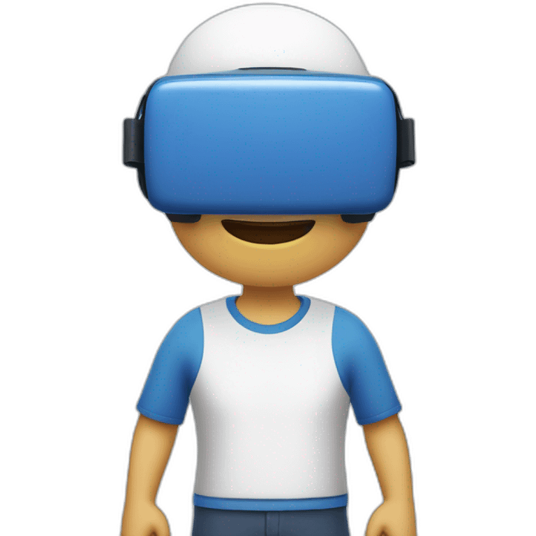 Un homme blanc qui joue à un jeux vr avec un t-shirt bleus emoji