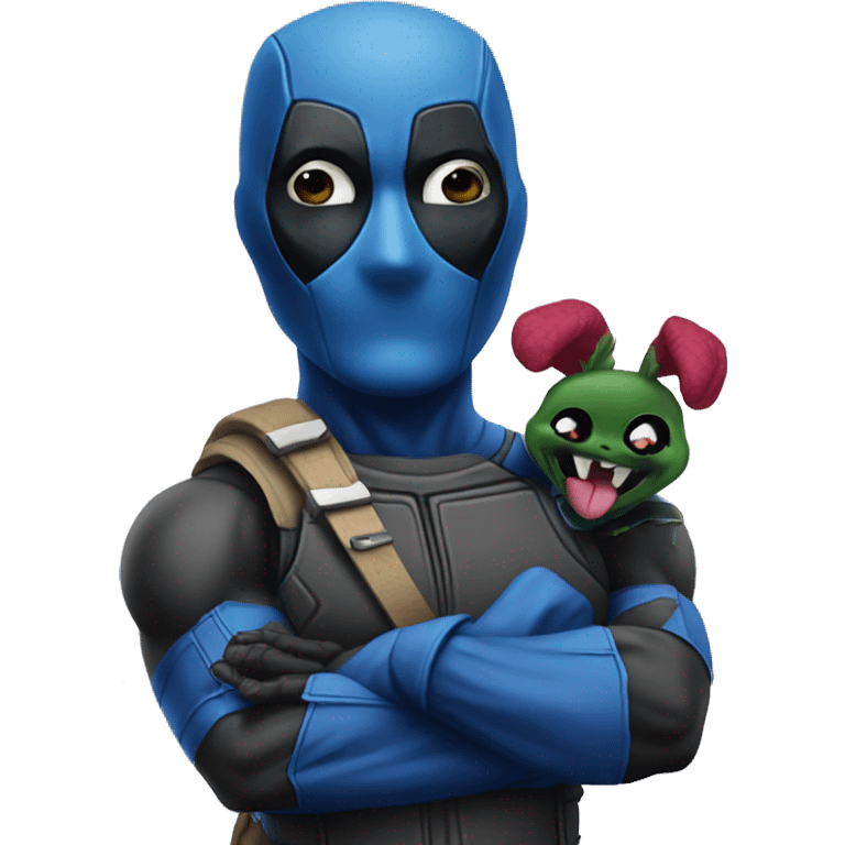 blue deadpool holding centella emoji