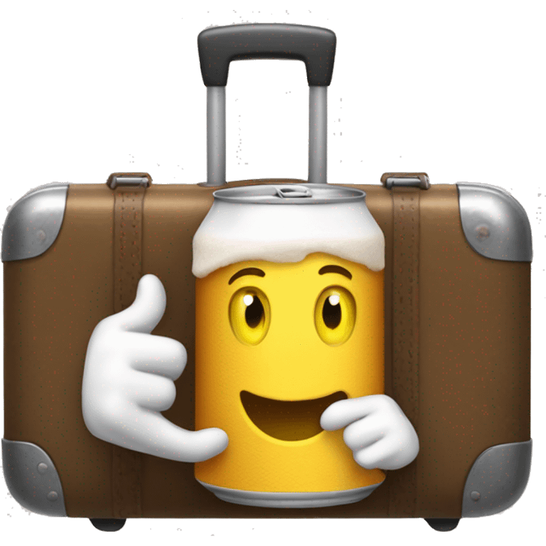 Beer can with hands ready to leave home with suitcases emoji