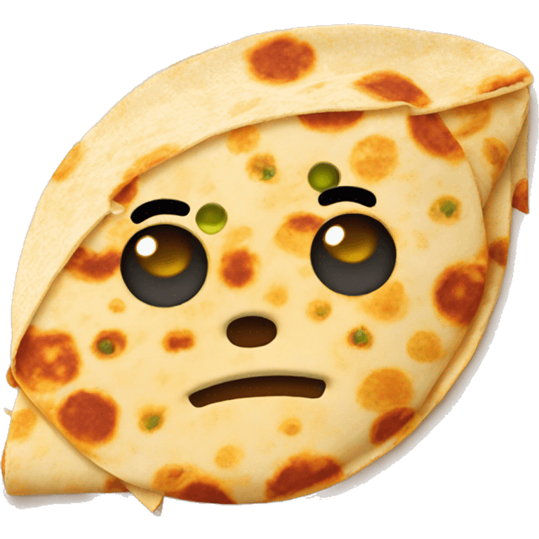 Quesadilla with a sad face emoji