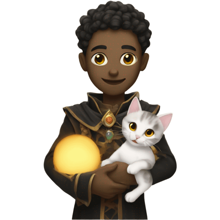 A pale sun warlock who is holding a kitten emoji