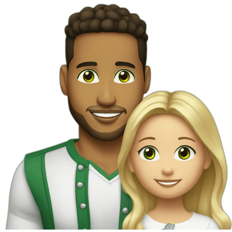 Romeo Santos with blond girl and green eyes and their children emoji