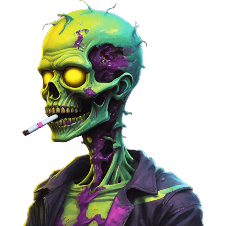 .Zombie_ Vaporwave black holographic oilslick zombie , _vaping_ .vape_ unicorn smoking, yellow caution tape  emoji