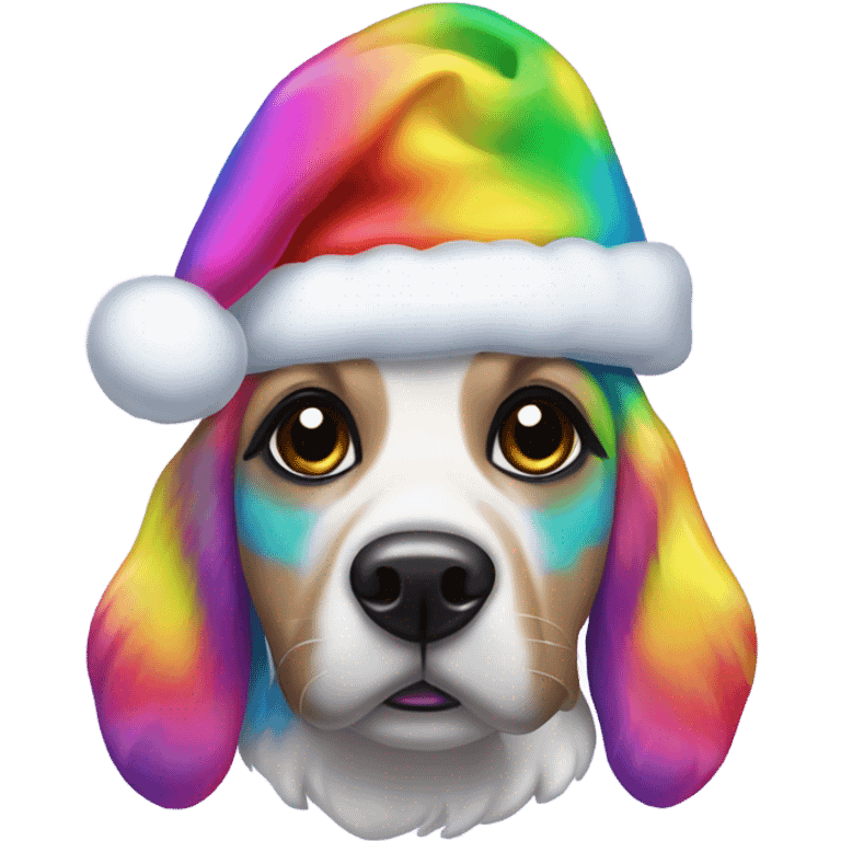 Lisa frank Christmas rainbow dog with Santa hat emoji