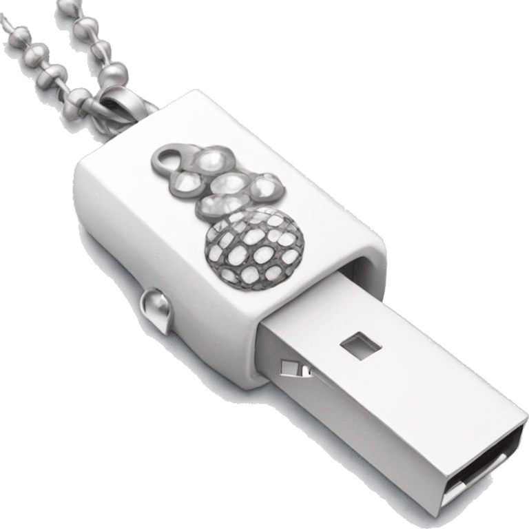 white pendrive with silver disco ball chain emoji