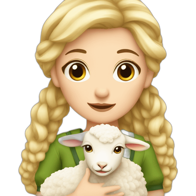 a woman blond hair shepherdess with a lamb emoji