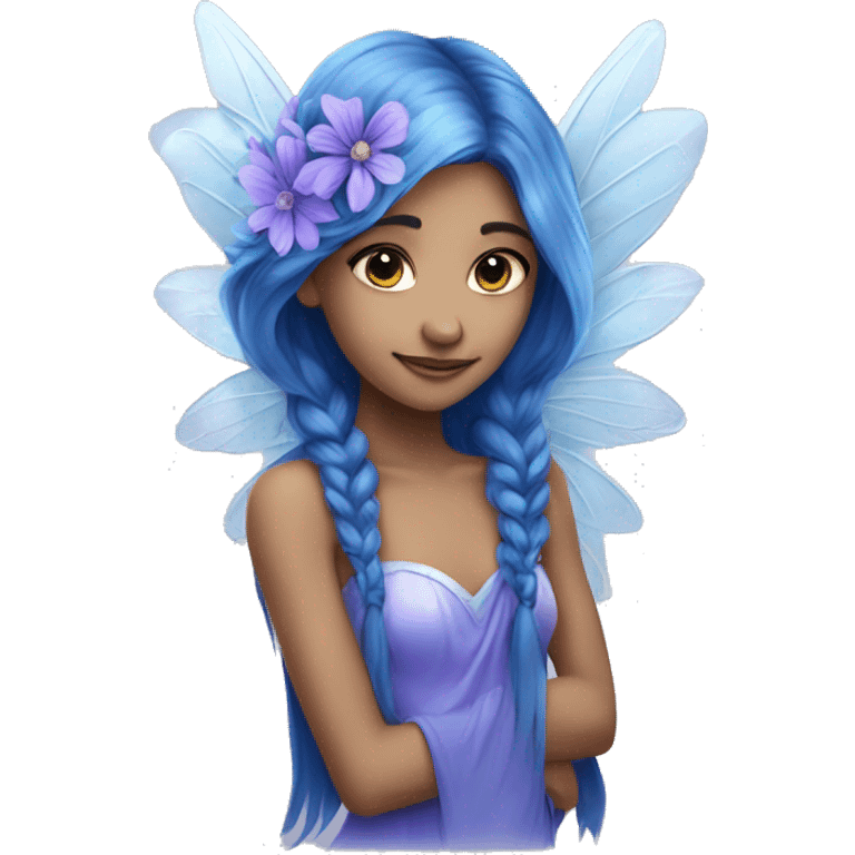 Beautiful, blue flower, fairy, blue, silver, purple, long hair, big wings emoji