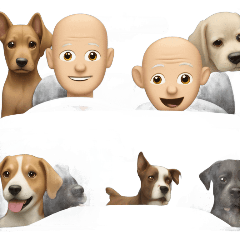 A bald man in his 50s driving a Prius filled with a bunch of dogs sticking their heads out of the windows emoji