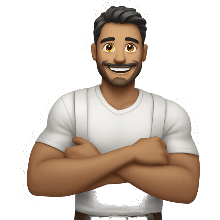 hombre feliz blanco diciendo hola con los brazos haciendo una locura emoji