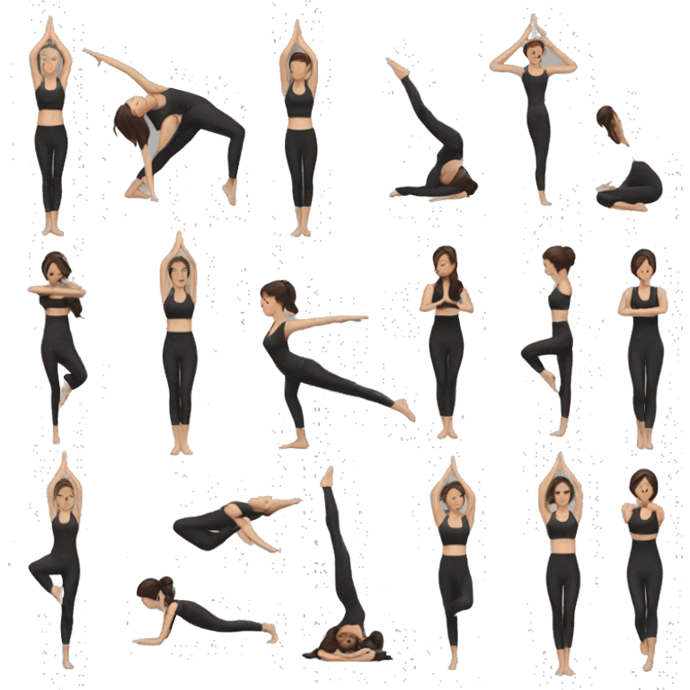 Brunette girl doing yoga Word a black set outfit emoji