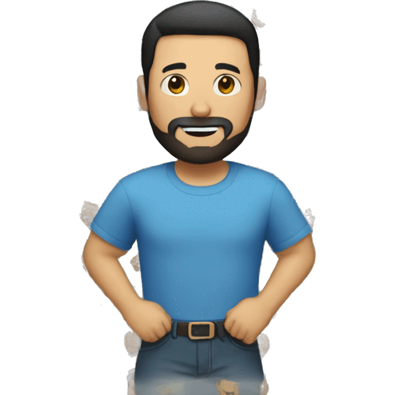 full Man with short black hair and circle beard wearing a blue shirt  emoji