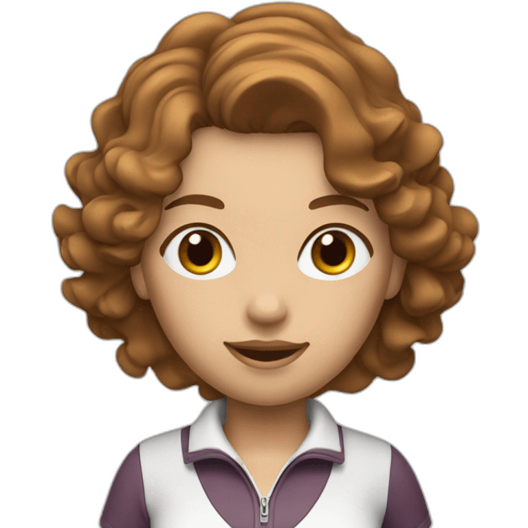 female with brown wavy hair dressed in golfwear with golf gear emoji