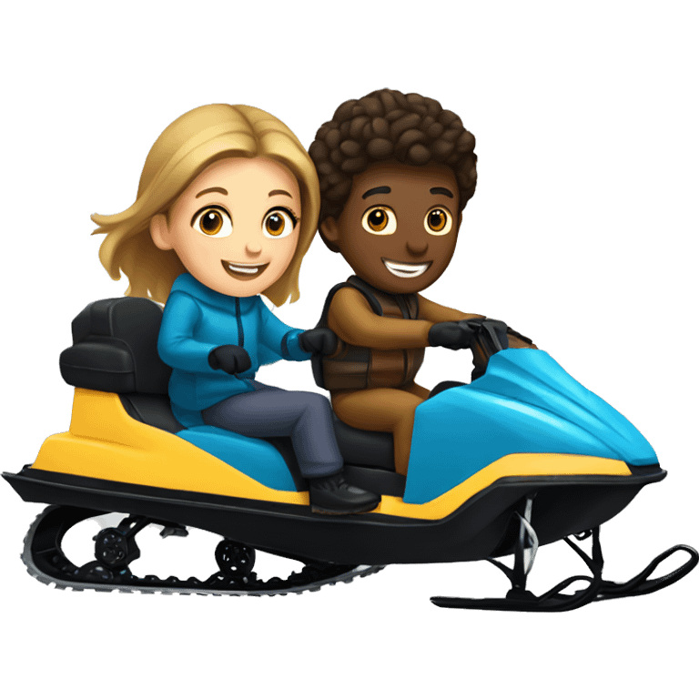 Boy and girl riding a snowmobile  emoji