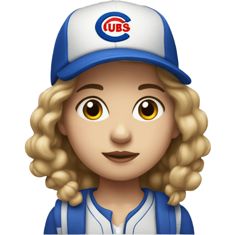 indoor portrait of a girl wearing a cubs hat emoji