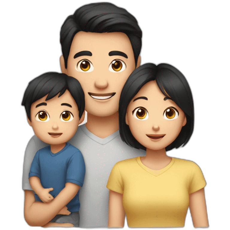 father dark hair, mother asian, son dark hair, baby daughter emoji