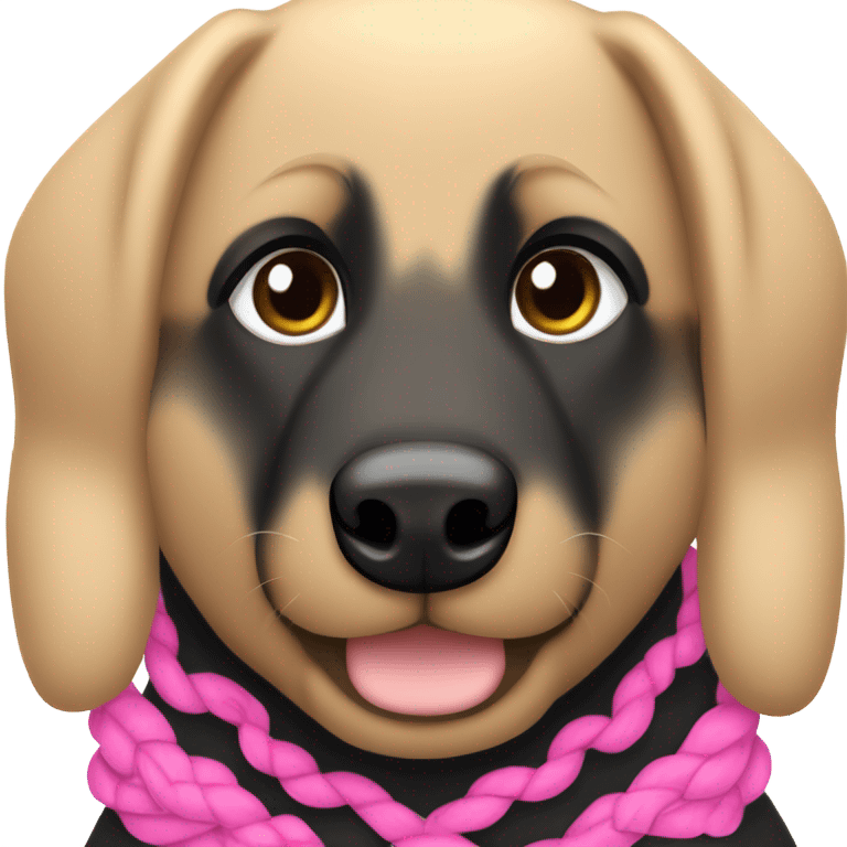 black german shepherd with brown paws & is wearing a pink collar with her owner who has blue eyes and sandy blonde hair in a single braid emoji