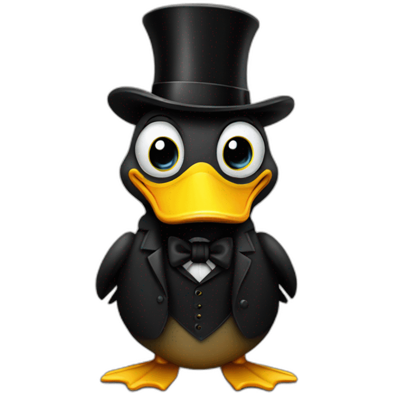 surprised yellow duck with a black millionaire suit and top-hat emoji